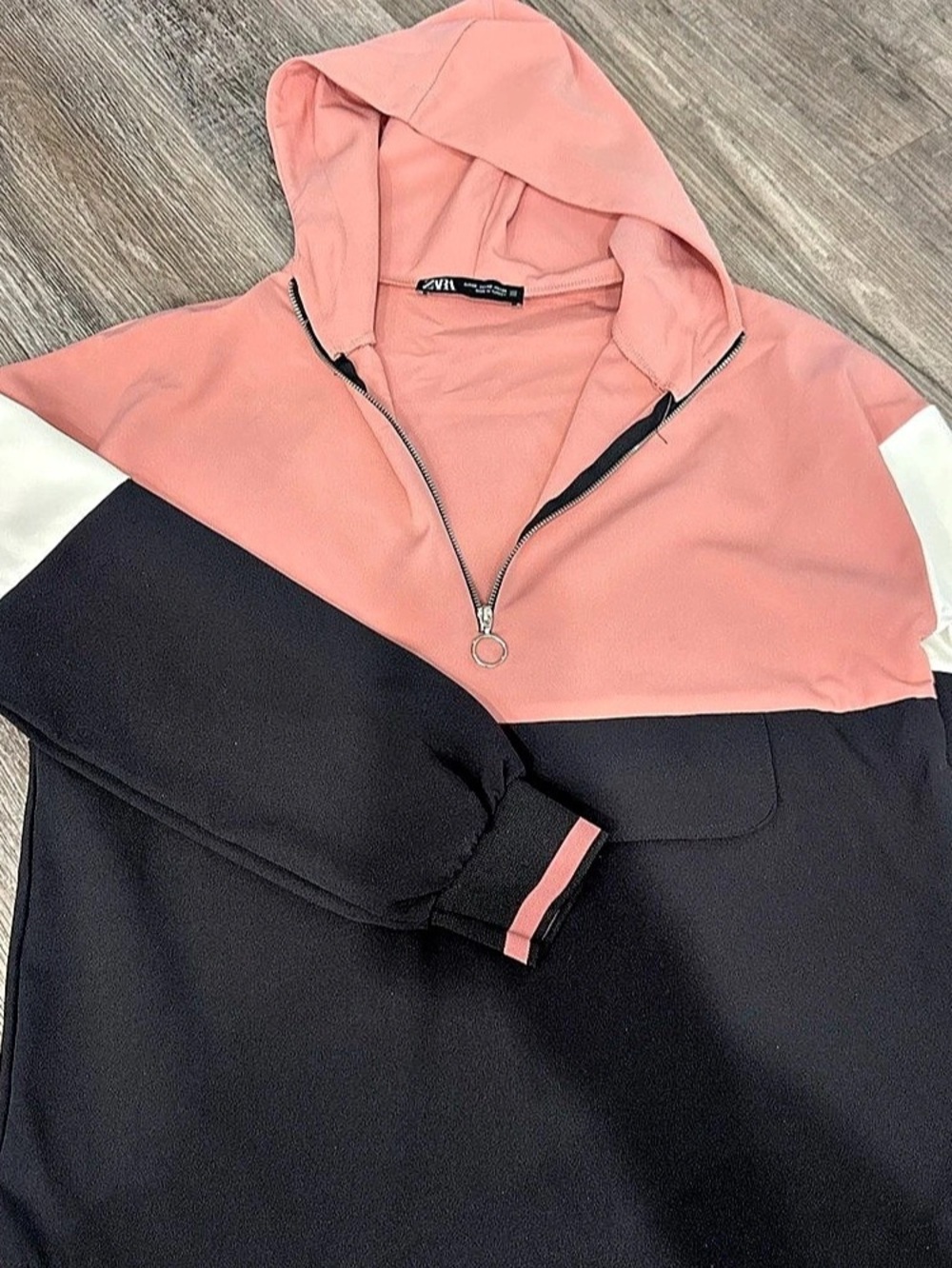 Zara Color Block Hoodie Set Pink & Black Size XS Like New